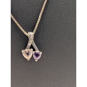 Double Heart Marcisite light and dark Purple Stones 925 some tarnish